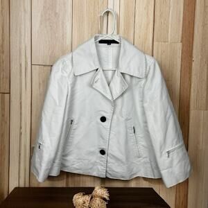 Kenneth Cole Womens Medium 100% Cotton White Crop Jacket With Accent Zippers